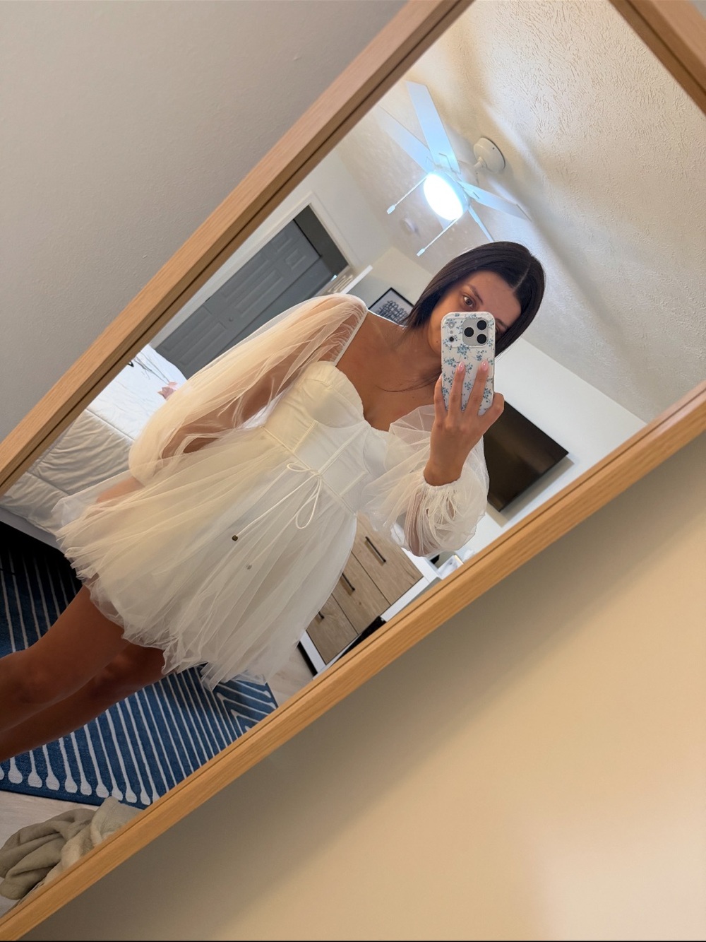 Hello Molly White Puff-Sleeve Tulle Mini Dress
